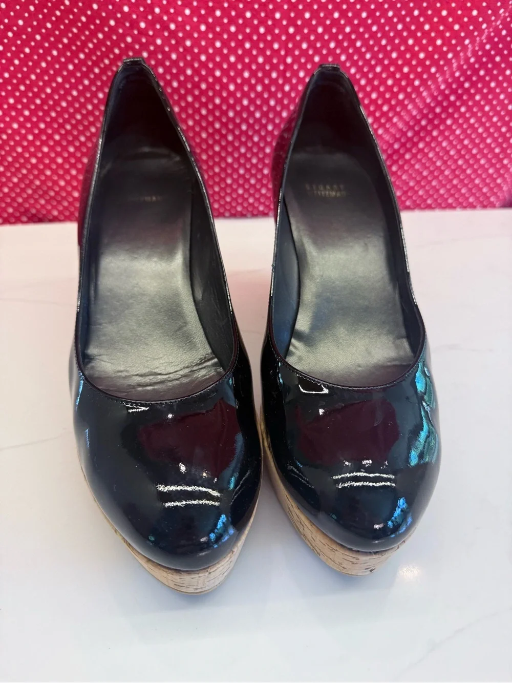 Stuart Weitzman Black Patent Cork Wedge Pumps, 11